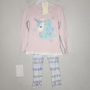 NWT Cynthia Rowley Unicorn 2-Piece Pink Metallic Sweater Snowflake Pants  Small